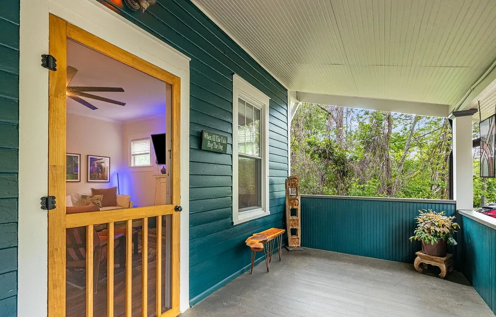 Freshly painted porch and screen door